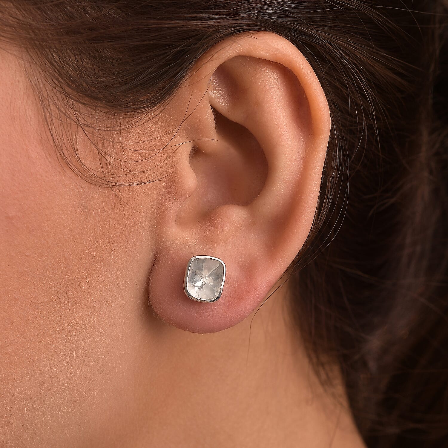 First Time Ever - Luxuriant Polki Diamond Earrings with Push Back in Rhodium Overlay Sterling Silver 1.00 Ct.