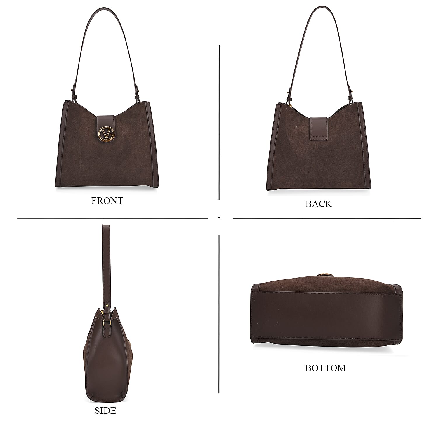 Genuine Leather Shoulder Bag with Interchangeable Dual Straps - Coffee