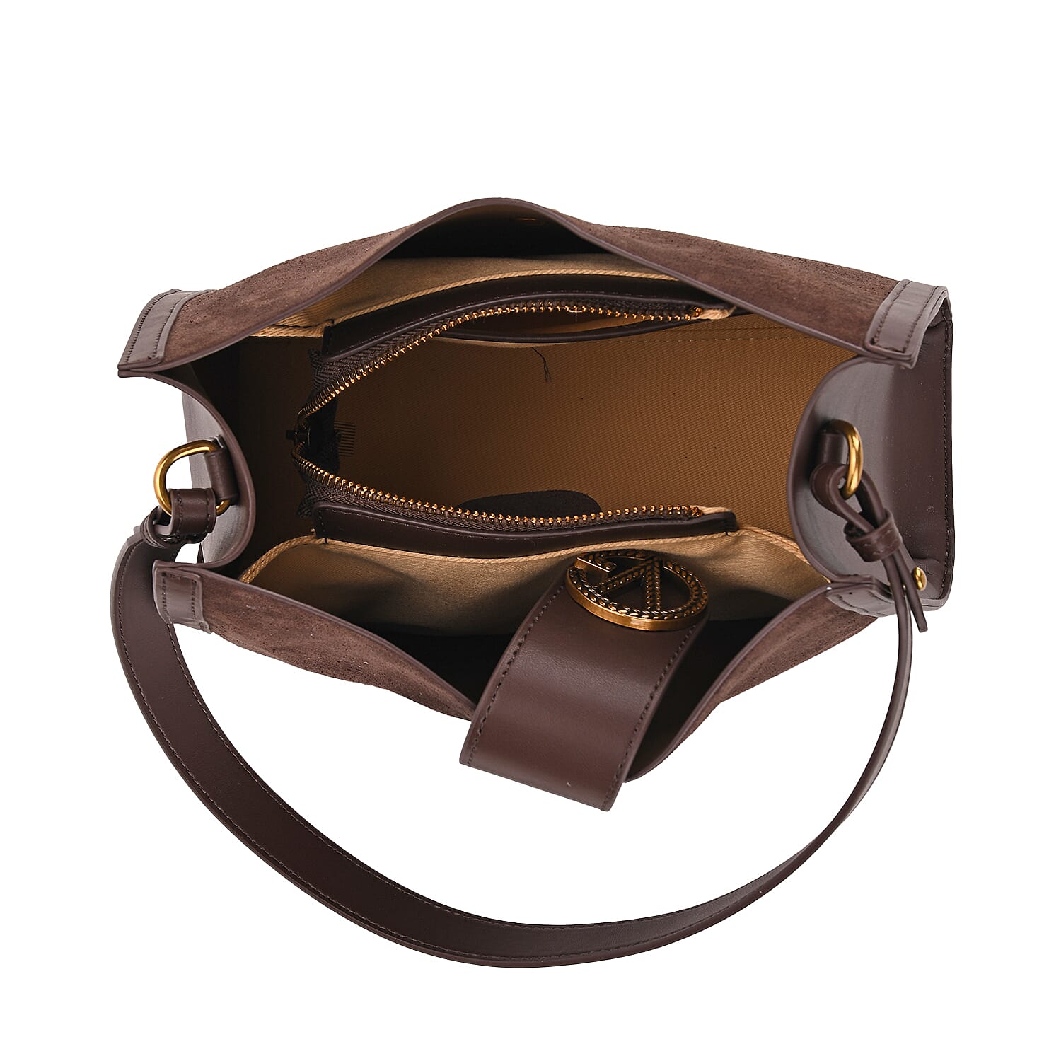 Genuine Leather Shoulder Bag with Interchangeable Dual Straps - Coffee