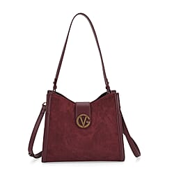 Genuine Leather Shoulder Bag with Interchangeable Dual Straps - Dark Wine