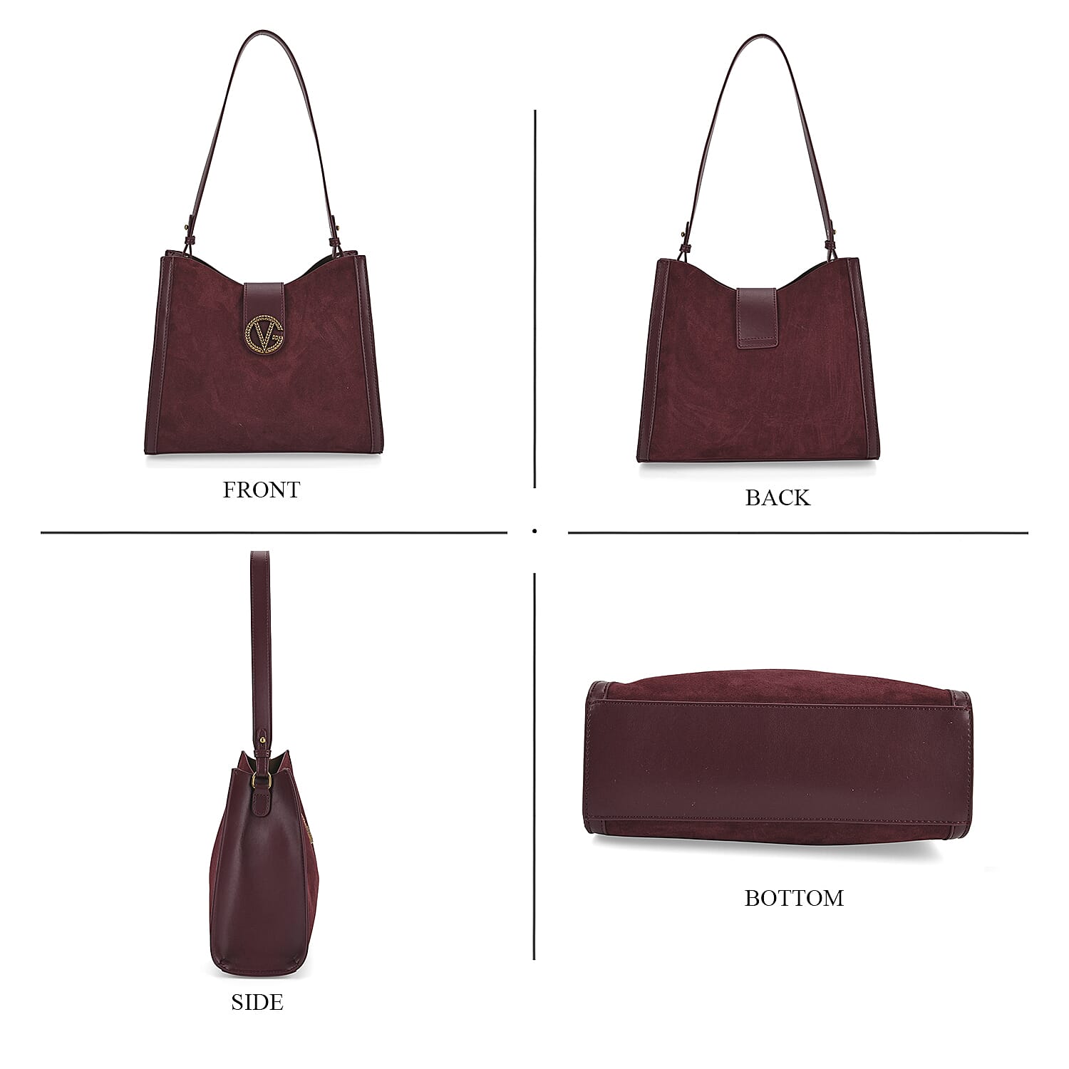 Genuine Leather Shoulder Bag with Interchangeable Dual Straps - Dark Wine