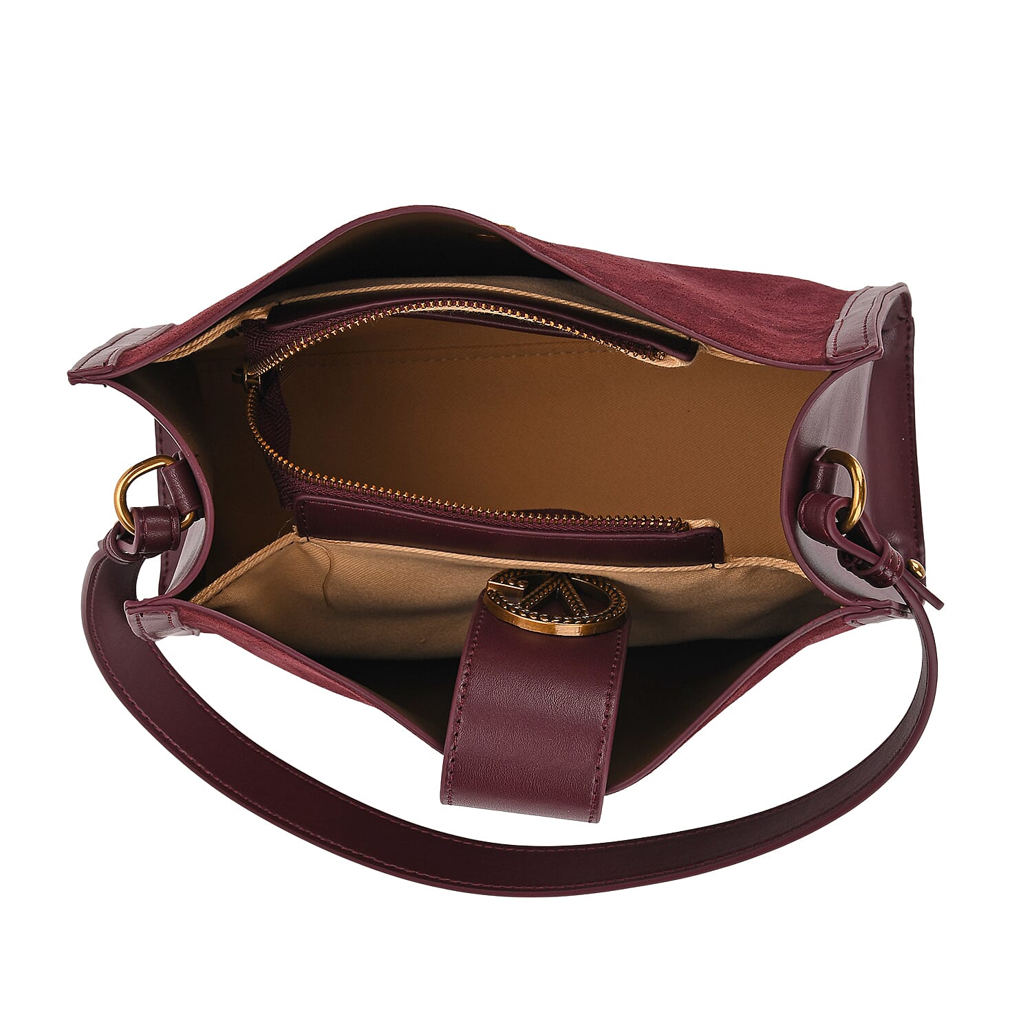 Genuine Leather Shoulder Bag with Interchangeable Dual Straps - Dark Wine