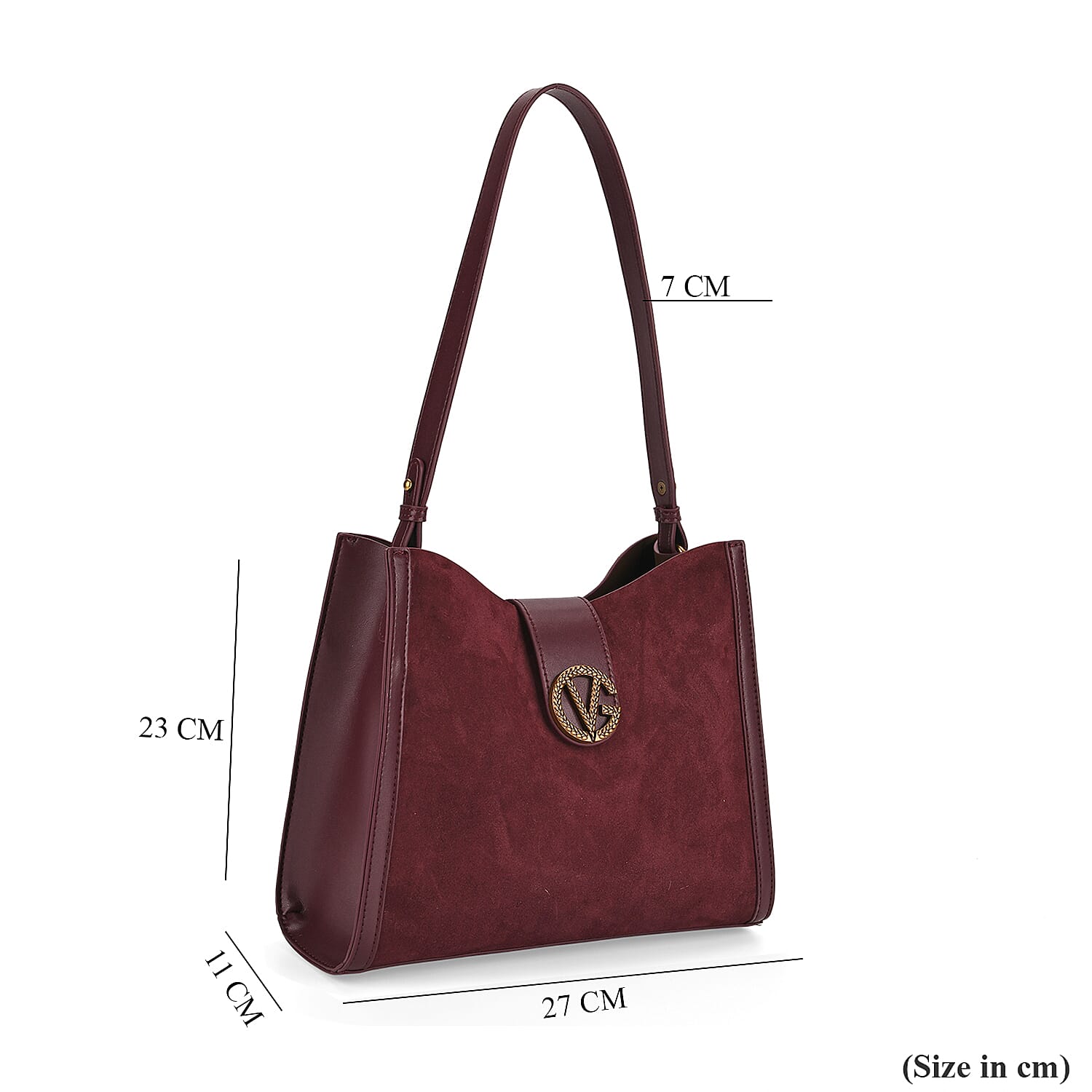 Genuine Leather Shoulder Bag with Interchangeable Dual Straps - Dark Wine