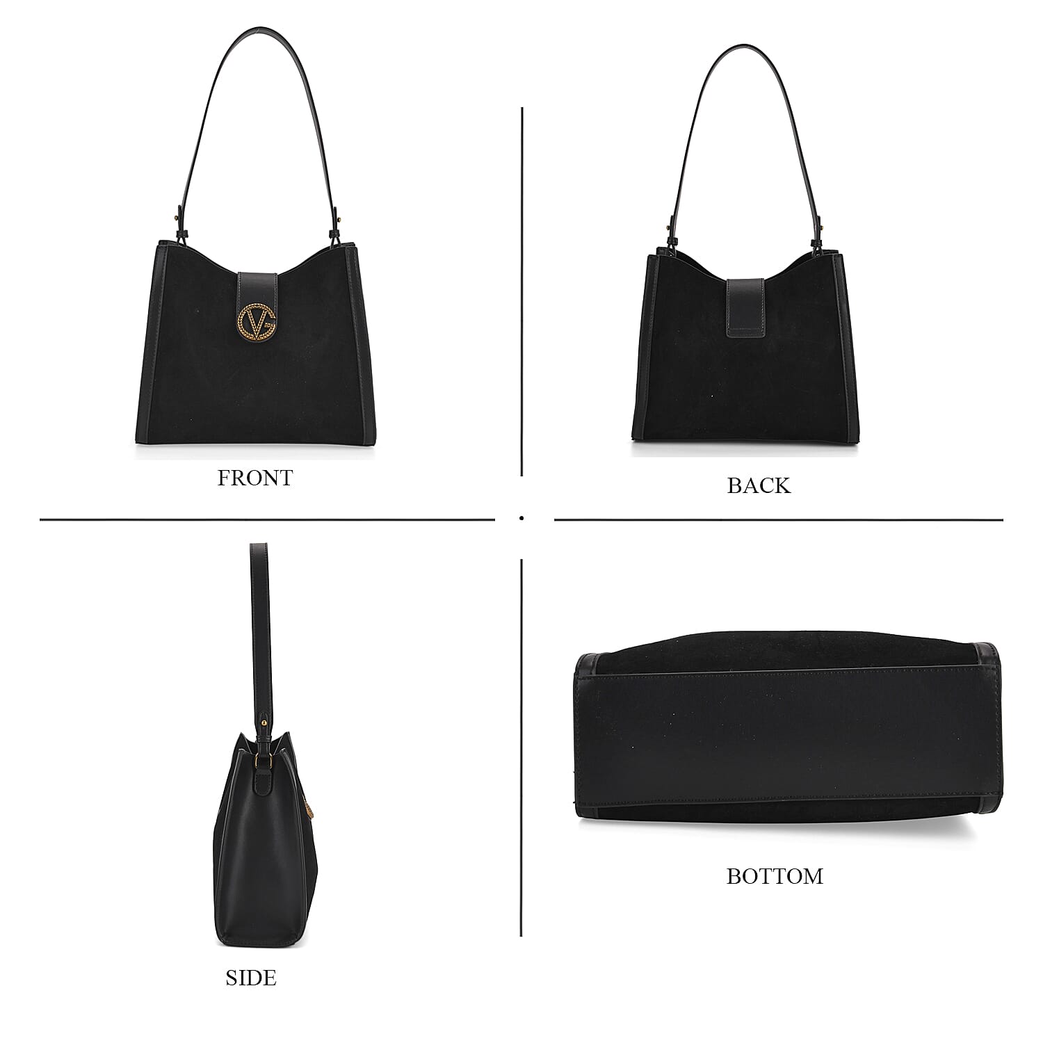 Genuine Leather Shoulder Bag with Interchangeable Dual Straps - Black