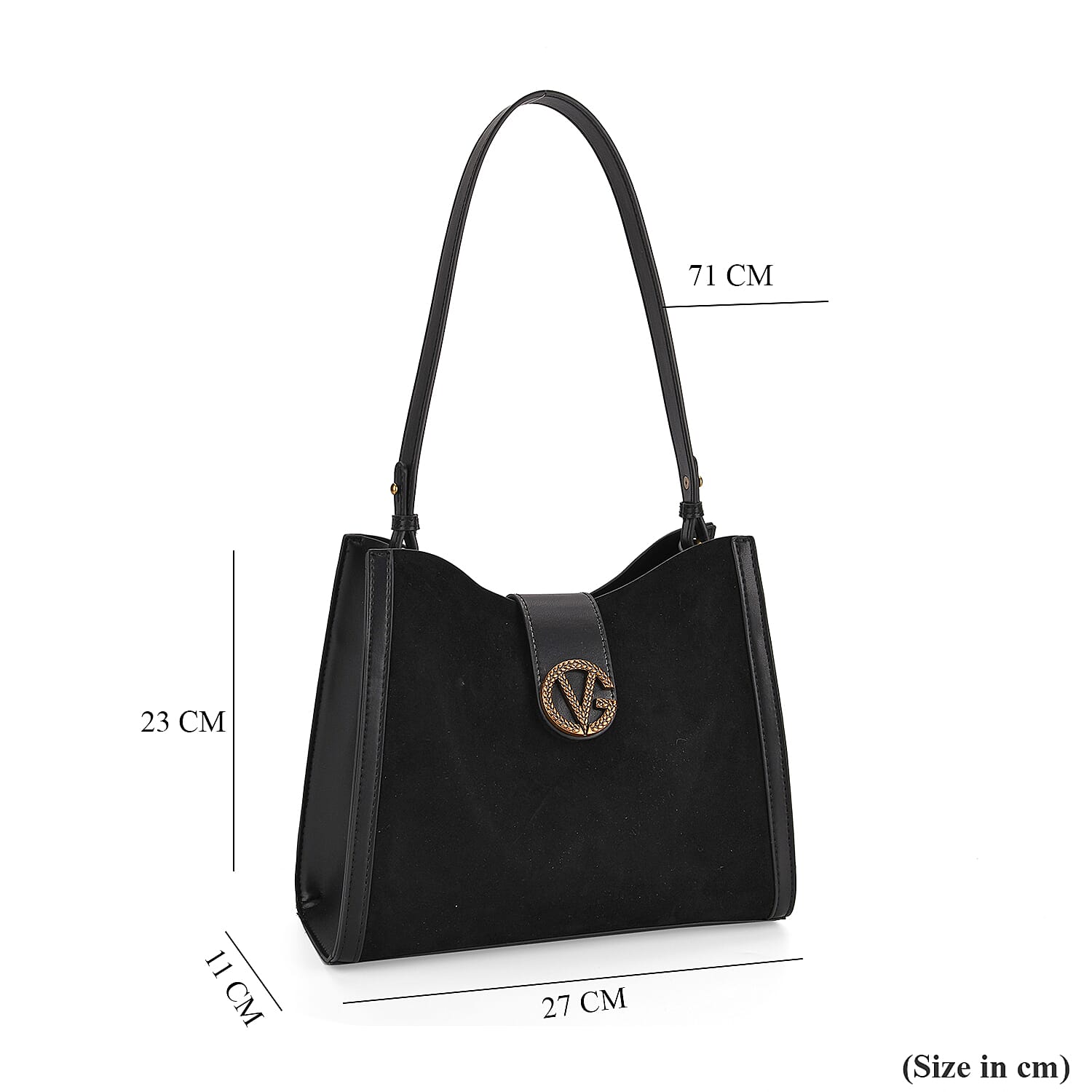 Genuine Leather Shoulder Bag with Interchangeable Dual Straps - Black