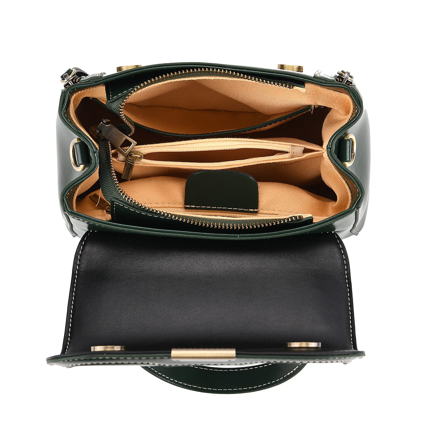 Genuine Leather Top Handle Satchel Bag with Adjustable Long Shoulder Straps - Dark Green Genuine Leather Top Handle Satchel Bag with Adjustable Long Shoulder Straps - Dark Green