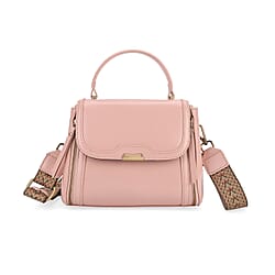 Genuine Leather Top Handle Satchel Bag with Adjustable Long Shoulder Straps - White