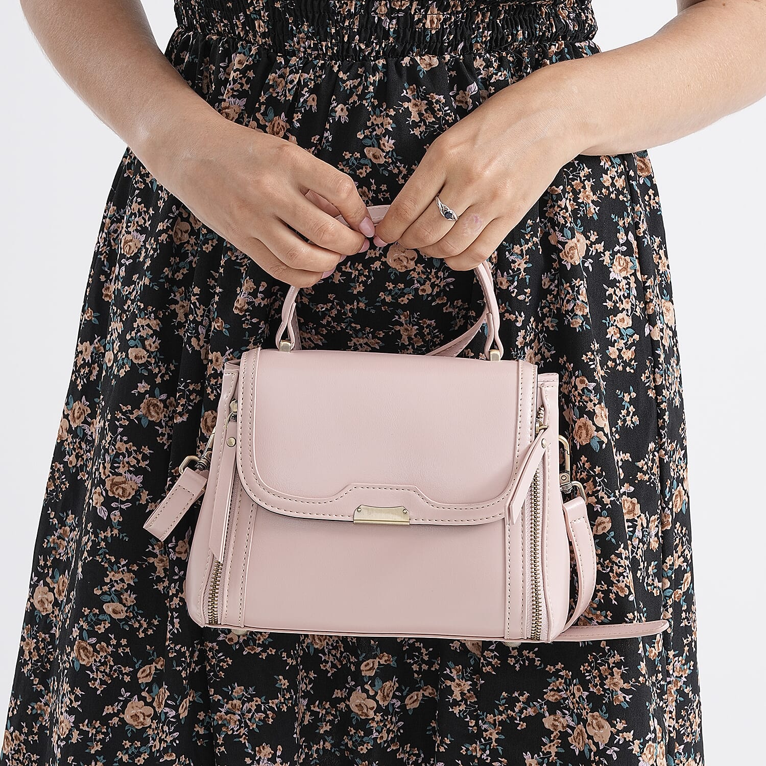 Genuine Leather Top Handle Satchel Bag with Adjustable Long Shoulder Straps - Pink