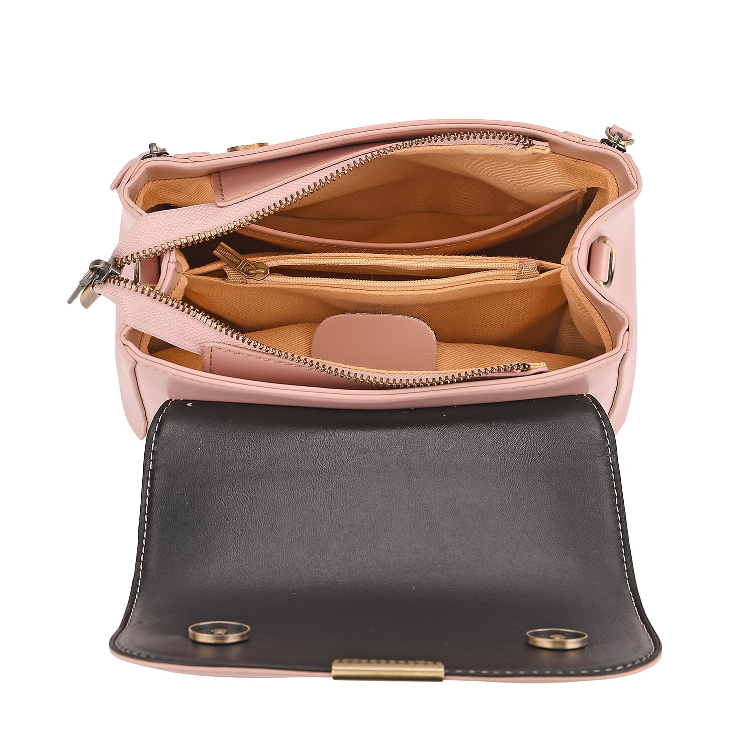 Genuine Leather Top Handle Satchel Bag with Adjustable Long Shoulder Straps - Pink