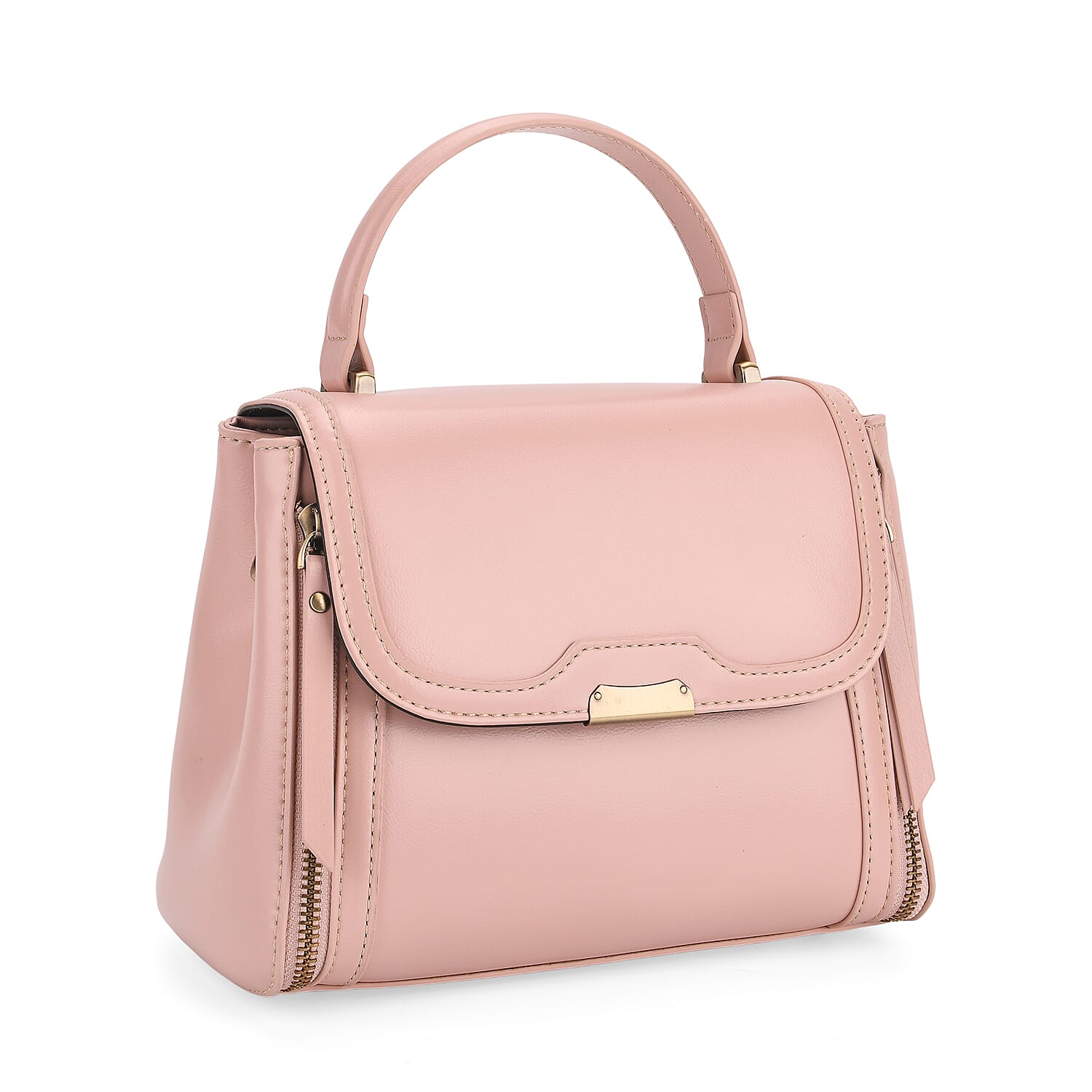 Genuine Leather Top Handle Satchel Bag with Adjustable Long Shoulder Straps - Pink