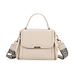 Genuine Leather Top Handle Satchel Bag with Adjustable Long Shoulder Straps - White