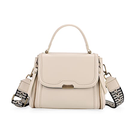 Genuine Leather Top Handle Satchel Bag with Adjustable Long Shoulder Straps - White