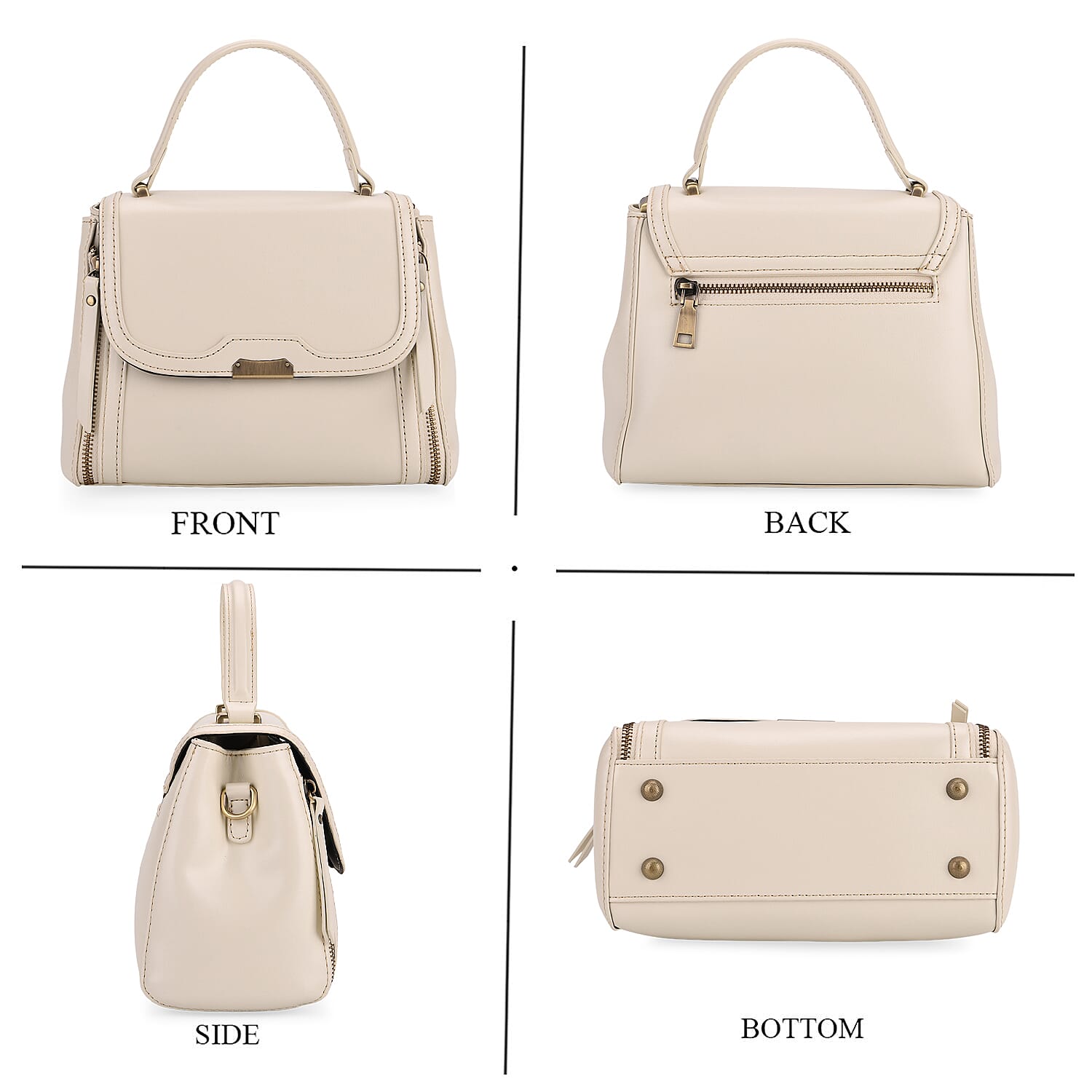 Genuine Leather Top Handle Satchel Bag with Adjustable Long Shoulder Straps - White