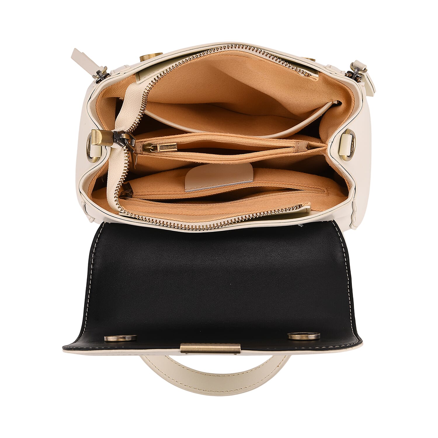 Genuine Leather Top Handle Satchel Bag with Adjustable Long Shoulder Straps - White