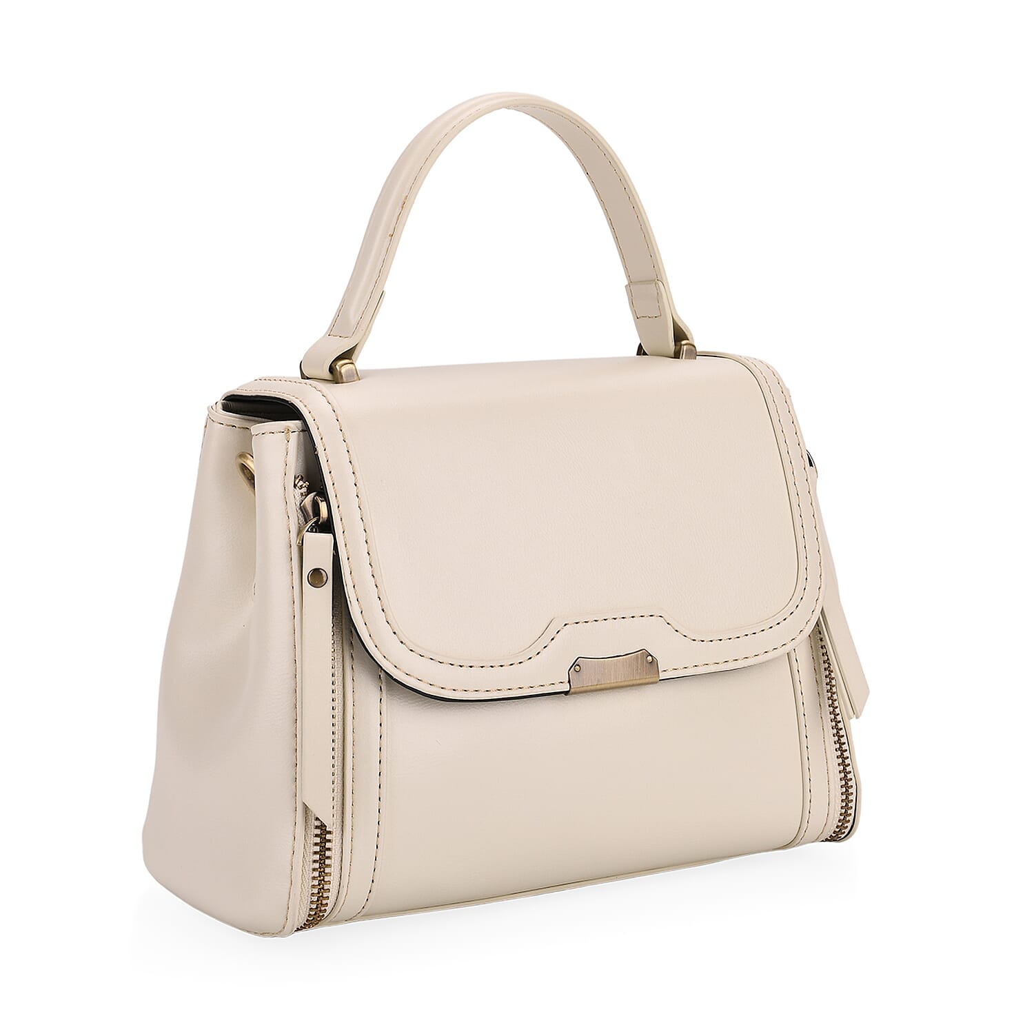 Genuine Leather Top Handle Satchel Bag with Adjustable Long Shoulder Straps - White