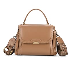 Genuine Leather Top Handle Satchel Bag with Adjustable Long Shoulder Straps - White