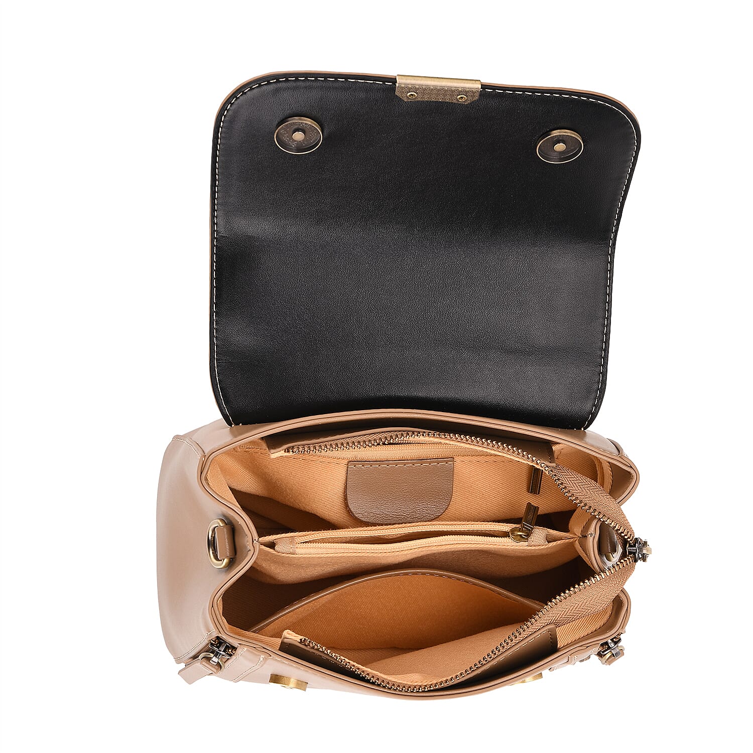 Genuine Leather Top Handle Satchel Bag with Adjustable Long Shoulder Straps - Khaki