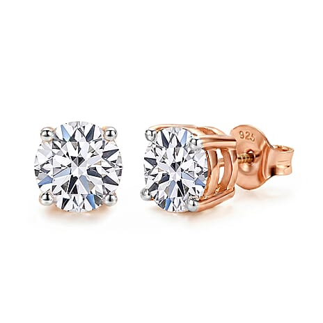 Luxuriant Diamond 2 Ct. Lab Grown Diamond Solitaire Stud Earrings in Vermeil Rose Gold Overlay Sterling Silver