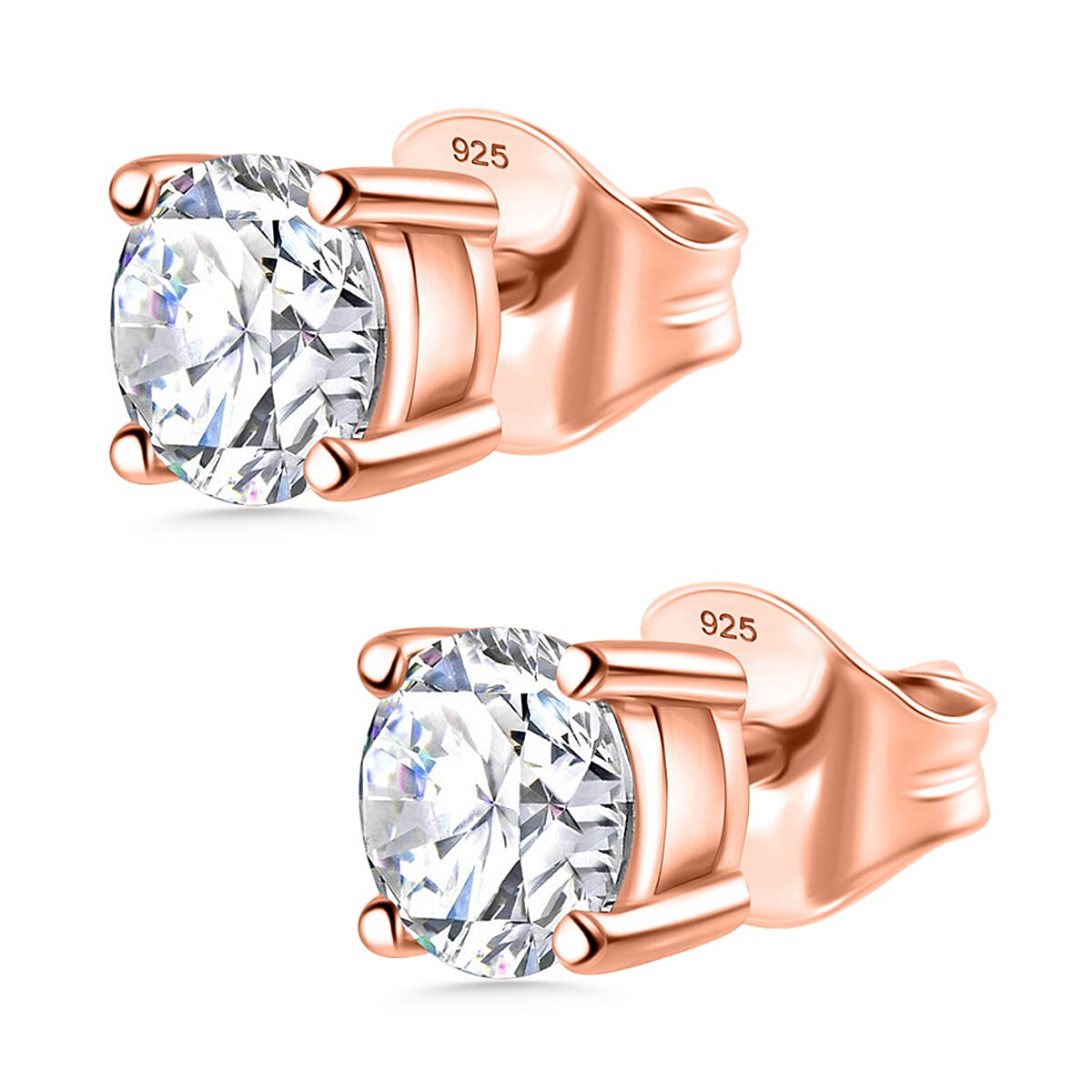 Luxuriant Diamond 2 Ct. Lab Grown Diamond Solitaire Stud Earrings in Vermeil Rose Gold Overlay Sterling Silver