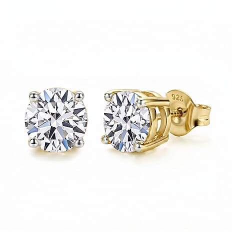 Luxuriant Diamond 2 Ct. Lab Grown Diamond Solitaire Stud Earrings in Vermeil Yellow Gold Overlay Sterling Silver