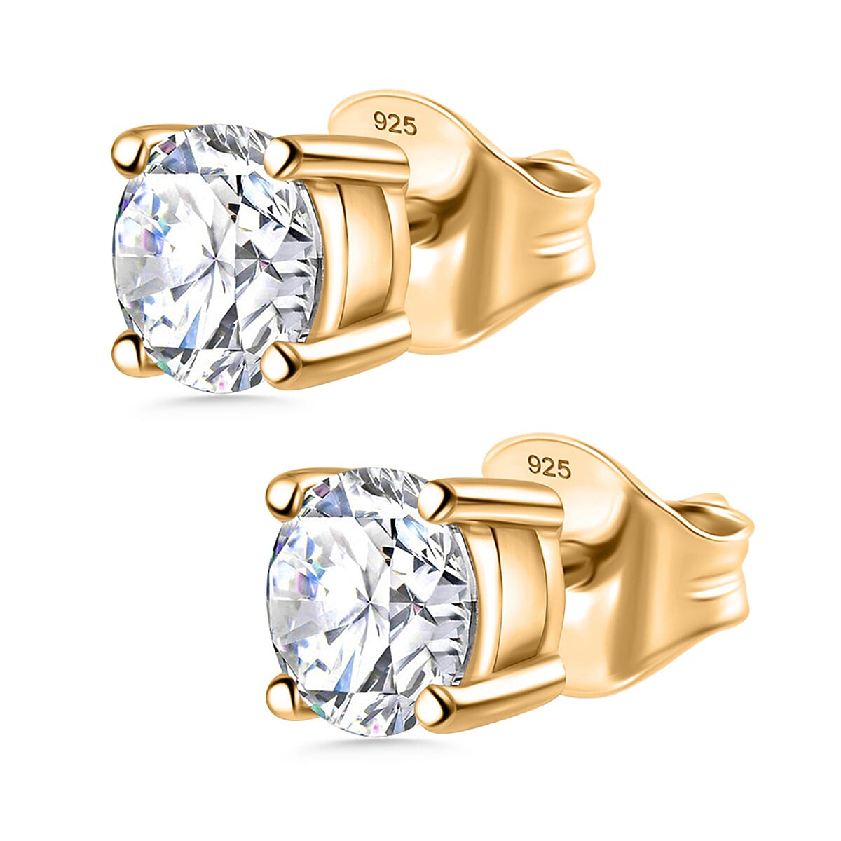 Luxuriant Diamond 2 Ct. Lab Grown Diamond Solitaire Stud Earrings in Vermeil Yellow Gold Overlay Sterling Silver
