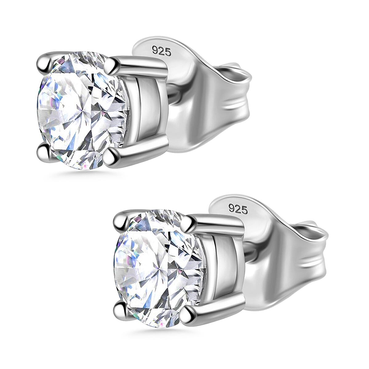 Luxuriant Diamond 2 Ct. Lab Grown Diamond Solitaire Stud Earrings in Platinum Overlay Sterling Silver