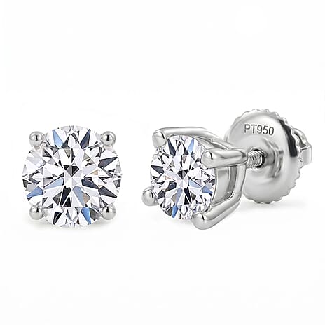 Luxuriant Diamond 1.5 Ct. Lab Grown Diamond Solitaire Stud Earrings in 950 Platinum, SGL Certified