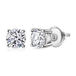 LUXURIANT 950 Platinum IGI Certified Lab Grown Diamond Solitaire Stud Earrings with Screw Back 4 Ct.