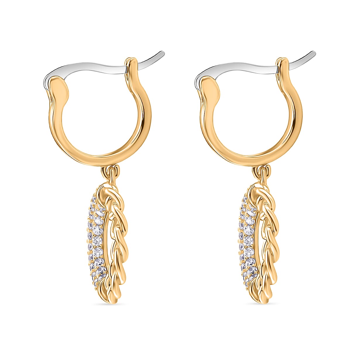Cloeout Deal - White Cubic Zirconia Curb Earrings With Hoop Clasp