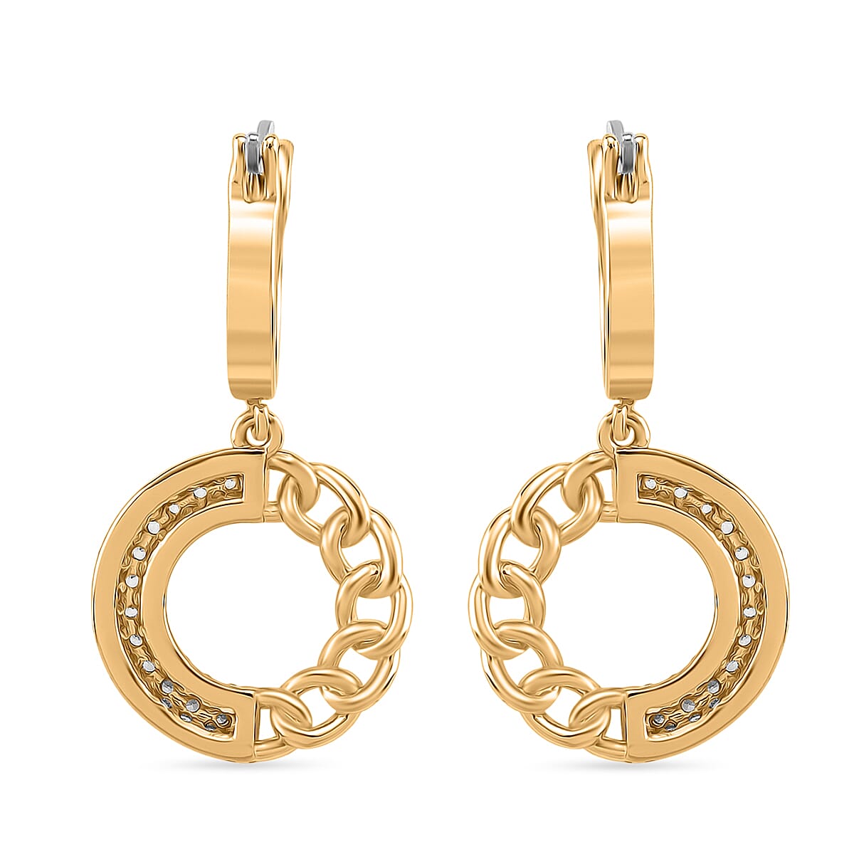 Cloeout Deal - White Cubic Zirconia Curb Earrings With Hoop Clasp