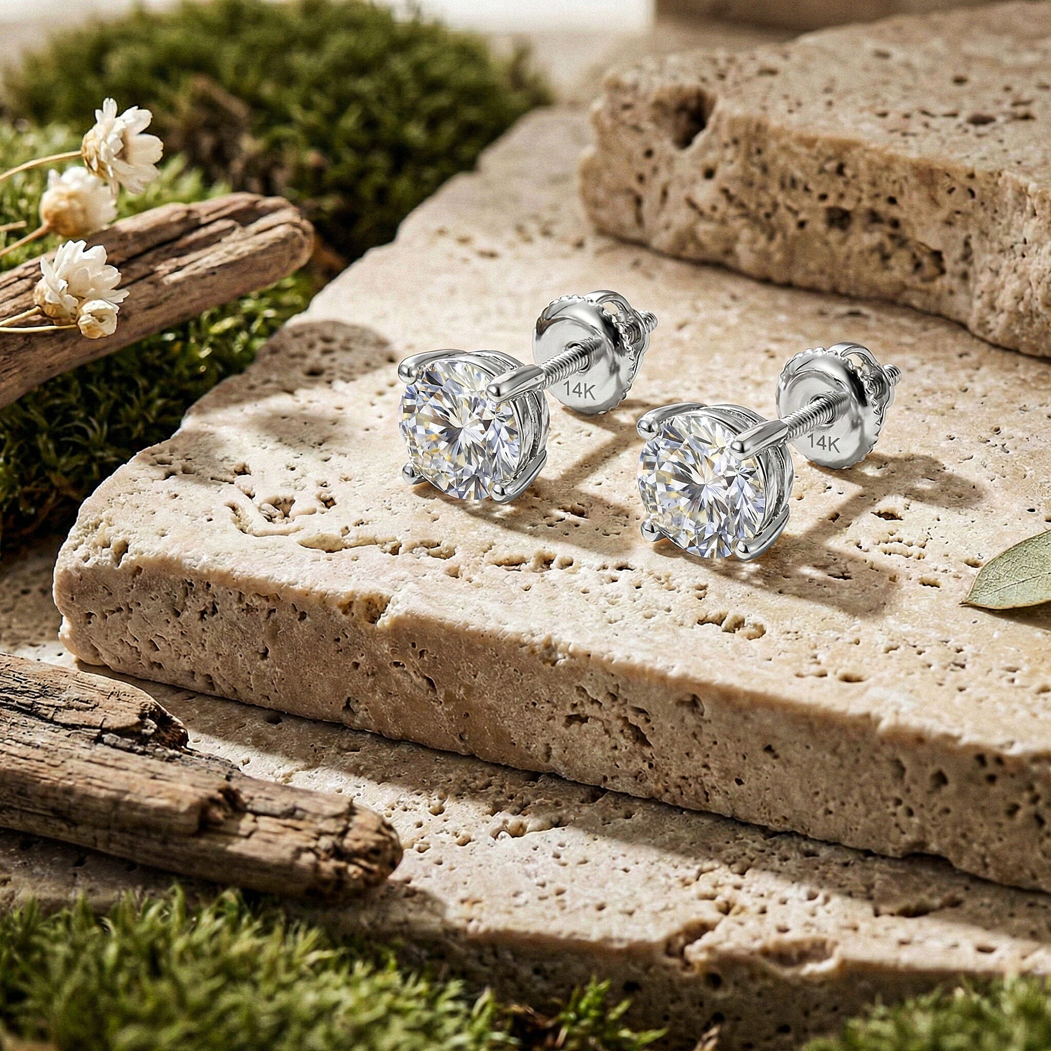 Luxuriant Diamond 1.5 Ct. Lab Grown Diamond Solitaire Stud Earrings in 14K White Gold, SGL Certified