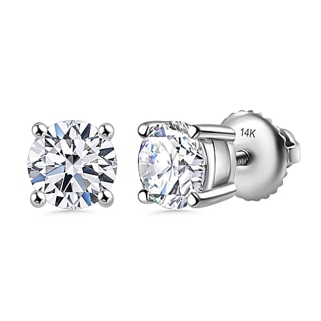 Luxuriant Diamond 1.5 Ct. Lab Grown Diamond Solitaire Stud Earrings in 14K White Gold, SGL Certified