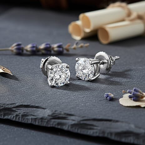 Luxuriant Diamond 1.5 Ct. Lab Grown Diamond Solitaire Stud Earrings in 14K White Gold, SGL Certified