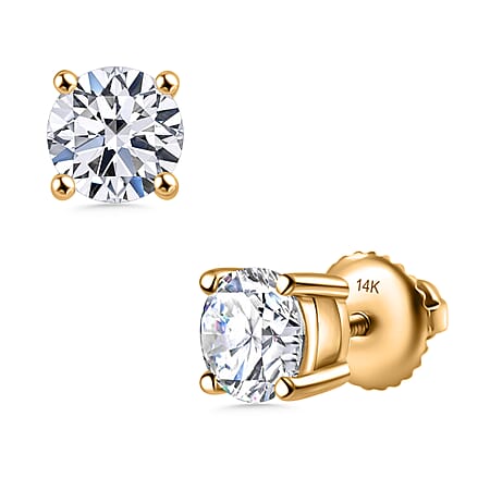LUXURIANT 14K Yellow Gold SGL Certified Lab Grown Diamond (VS-EF) Solitaire Earrings with Screw Back 1.50 Ct.