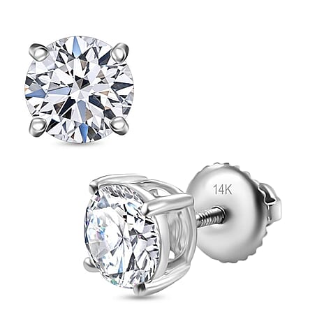 Luxuriant Diamond 2 Ct. Lab Grown Diamond Solitaire Stud Earrings in 14K White Gold, SGL Certified
