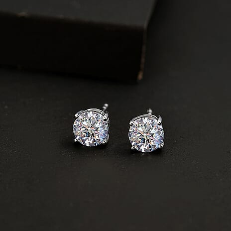 Luxuriant Diamond 2 Ct. Lab Grown Diamond Solitaire Stud Earrings in 14K White Gold, SGL Certified