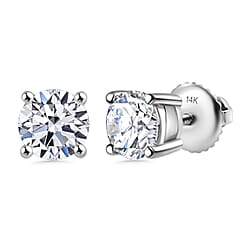 LUXURIANT 3 Ct. Lab Grown Diamond Solitaire Stud Earrings with Screw Back in 14K White Gold IGI Certified