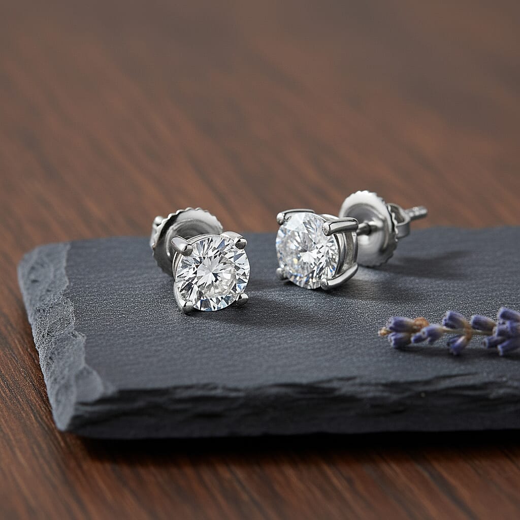 Luxuriant Diamond 14K White Gold IGI Certified Lab Grown Diamond Solitaire Stud Earrings with Screw Back 3.00 Ct.