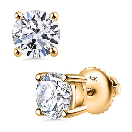 LUXURIANT 3 Ct. Lab Grown Diamond Solitaire Stud Earrings with Screw Back in 14K Yellow Gold IGI Certified