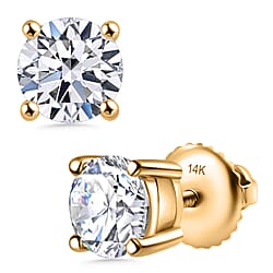 LUXURIANT 14K Yellow Gold IGI Certified Lab Grown Diamond Solitaire Earrings with Screw Back 4 Ct.