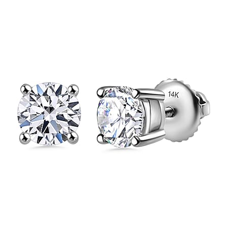 LUXURIANT 14K White Gold IGI Certified Lab Grown Diamond Solitaire Stud Earrings with Screw Back 4 Ct.