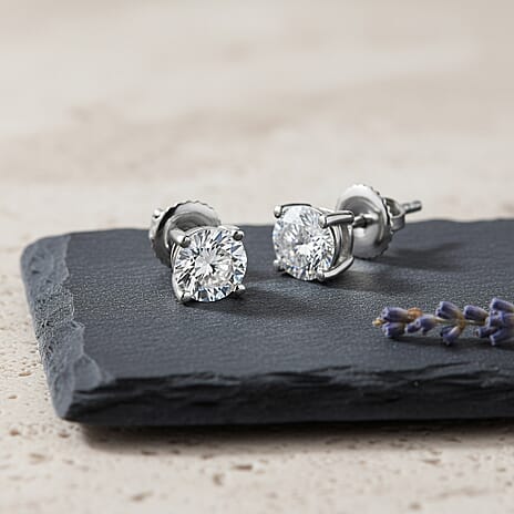 Luxuriant Diamond 4 Ct. Lab Grown Diamond Solitaire Stud Earrings in 14K White Gold, SGL Certified