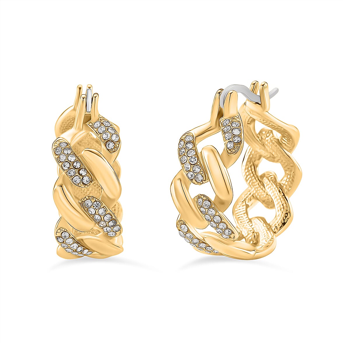 Closeout Deal Austrian White Crystal Curb Earrings with Clasp