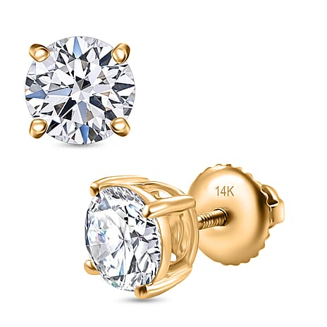 Luxuriant Diamond 2 Ct. Lab Grown Diamond Solitaire Earrings in 14K Gold, SGL Certified