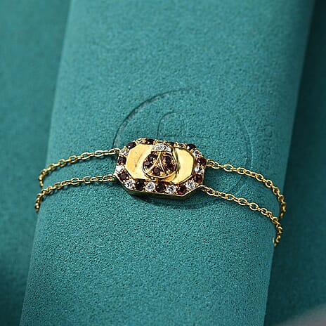 GP Italian Garden Collection - White Zircon, Blue Sapphire Adjustable Chain Ladybug Motif Bracelet (Size - 8) with Lobster Clasp in 18K Vermeil Yellow Gold Plated Sterling Silver 1.22 Ct.