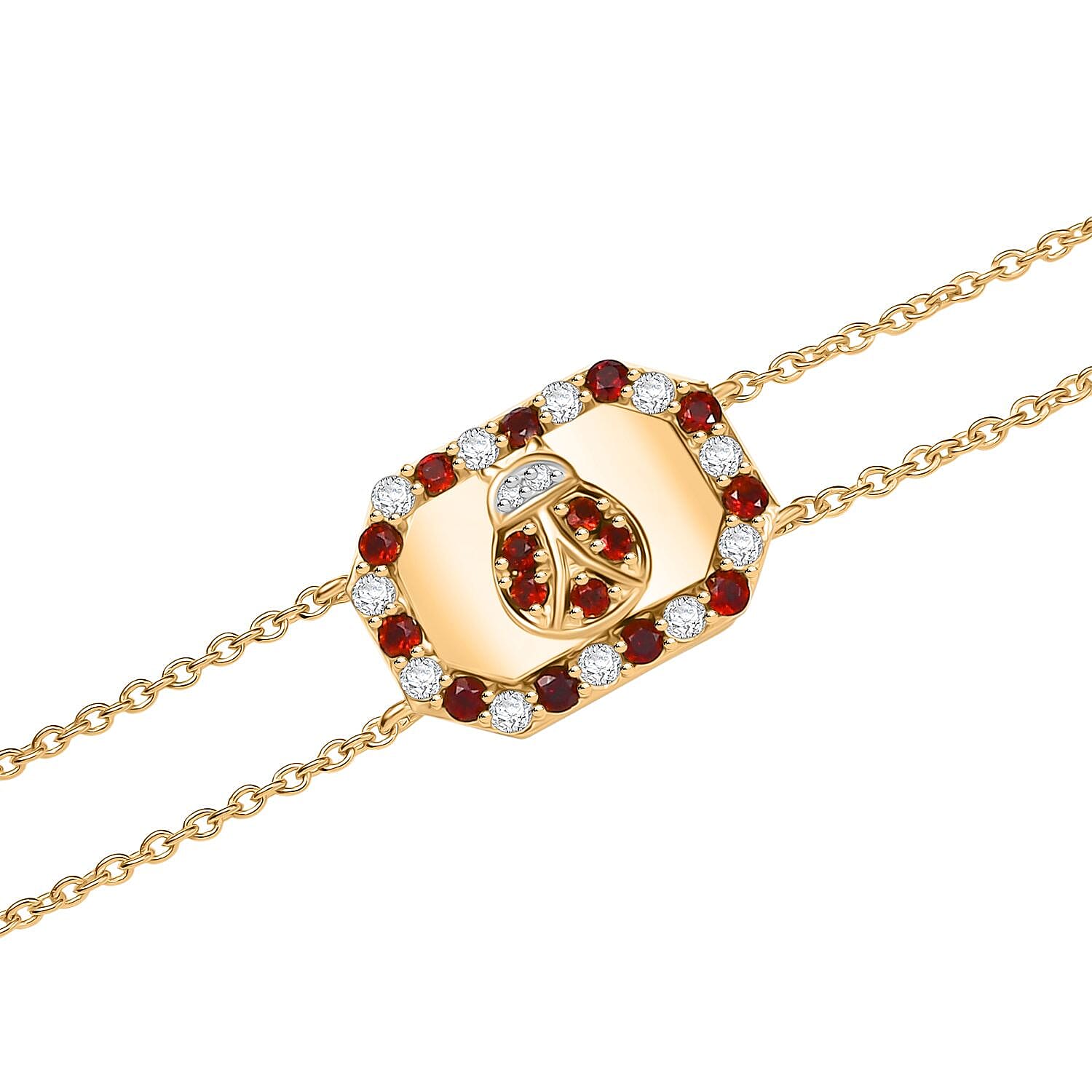 GP Italian Garden Collection - White Zircon, Blue Sapphire Adjustable Chain Ladybug Motif Bracelet (Size - 8) with Lobster Clasp in 18K Vermeil Yellow Gold Plated Sterling Silver 1.22 Ct. GP Italian Garden Collection - White Zircon, Blue Sapphire Adjustable Chain Ladybug Motif Bracelet (Size - 8) with Lobster Clasp in 18K Vermeil Yellow Gold Plated Sterling Silver 1.22 Ct.