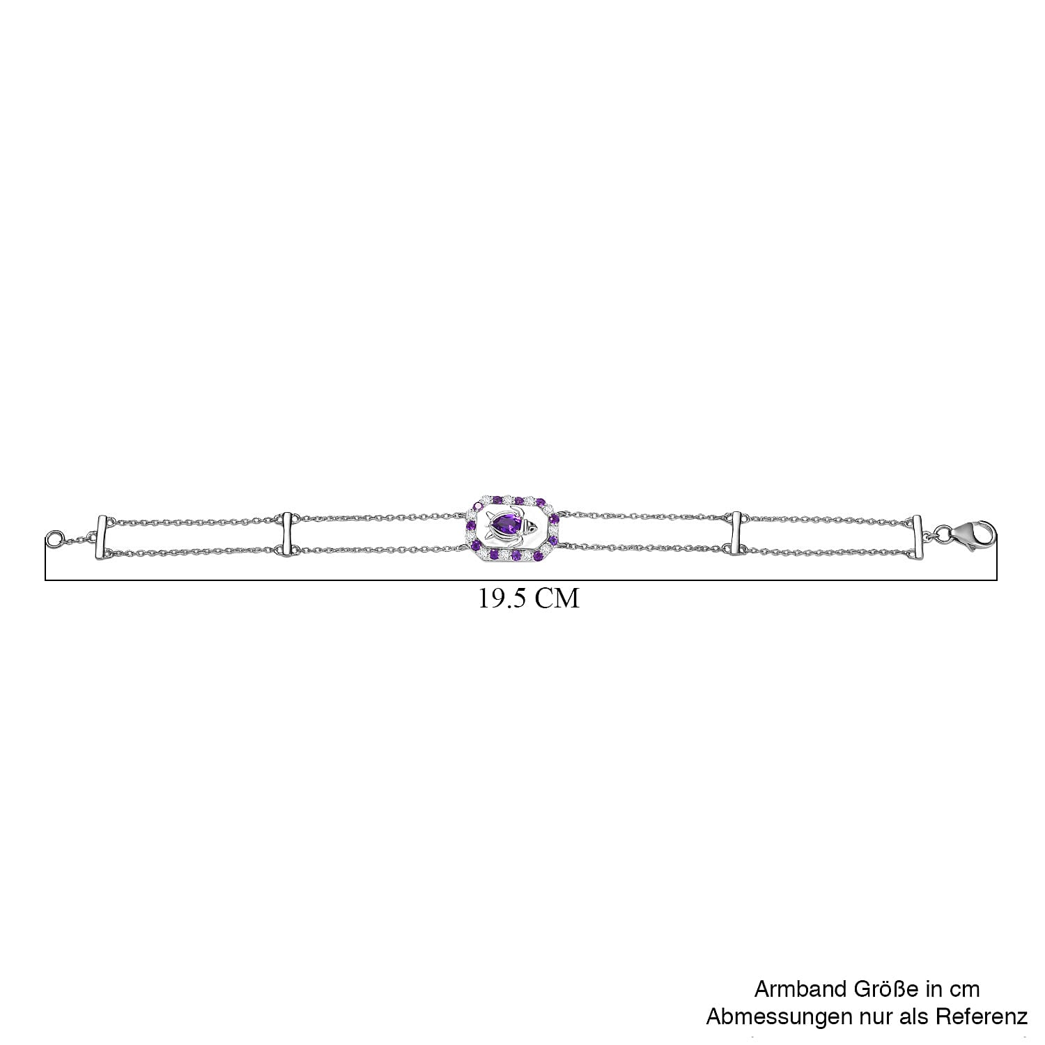 GP Italian Garden Collection - African Amethyst, Blue Sapphire &  White Zircon Adjustable Chain Turtle Motif Bracelet (Size 8) with Lobster Clasp in Rhodium Overlay Sterling Silver 1.23 Ct.