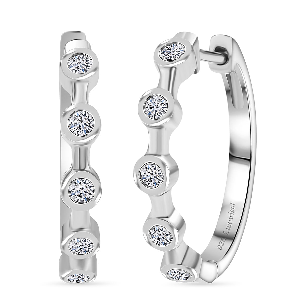 Luxuriant Diamond Lab Grown Diamond (SI-GH) Full Hoop Earring in Rhodium Overlay Sterling Silver 0.32 Ct. Luxuriant Diamond Lab Grown Diamond (SI-GH) Full Hoop Earring in Rhodium Overlay Sterling Silver 0.32 Ct.