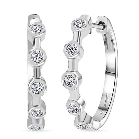 LUXURIANT Lab Grown Diamond (SI-GH) Full Hoop Earring in Rhodium Overlay Sterling Silver 0.33 Cts