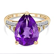LUXURIANT 9K Yellow Gold AAA Natural Moroccan Amethyst, Lab Grown Diamond Regal Bloom Ring 5.86 Ct. (SI-G-H)
